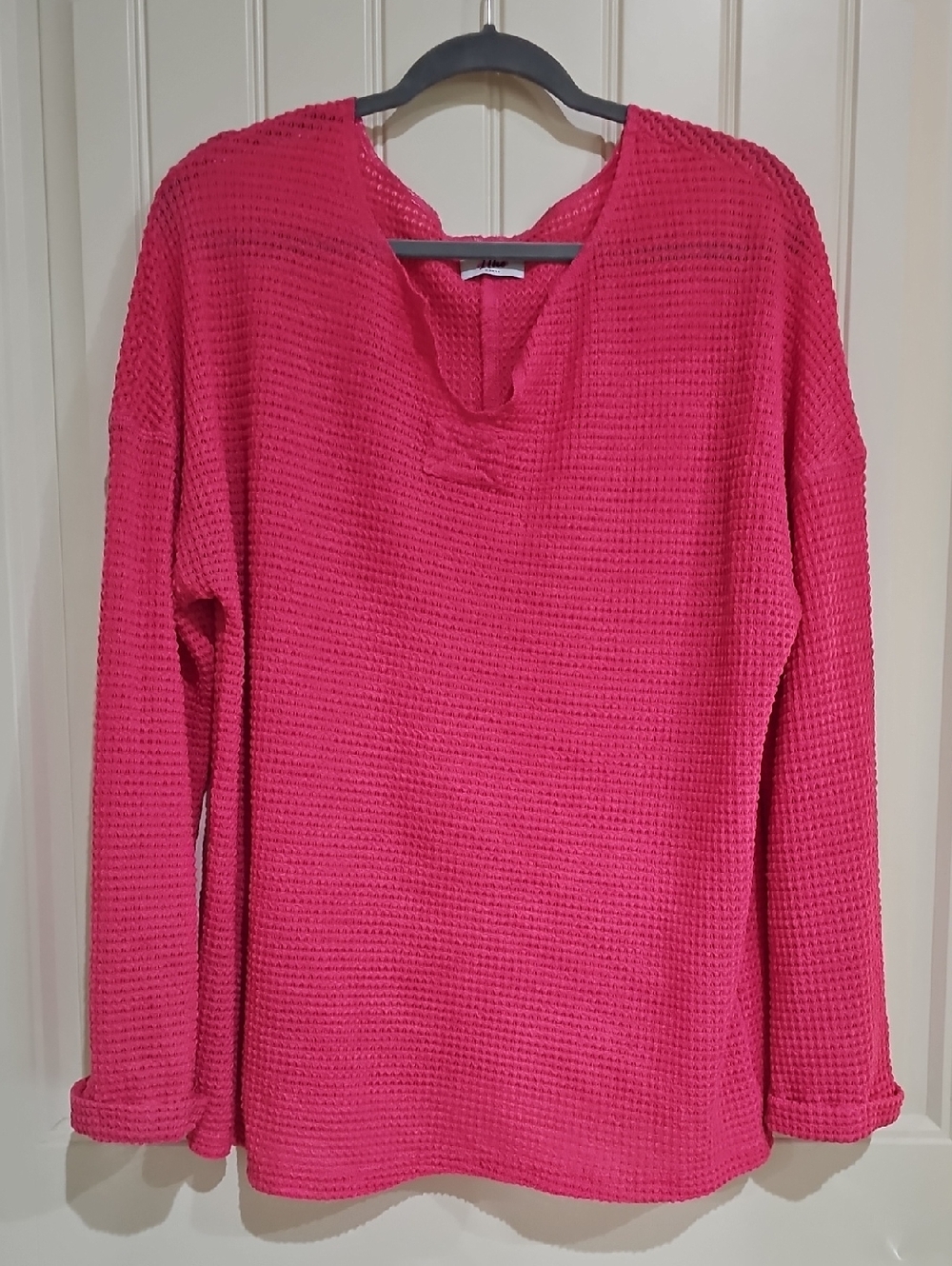 Women's Pink Waffle Knit Long-Sleeve Top